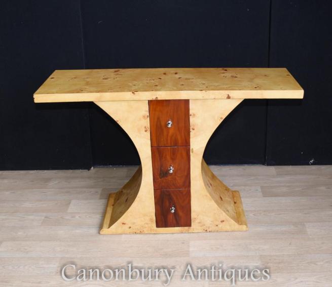 Art Deco Console Table Chest Drawers Blonde Walnut