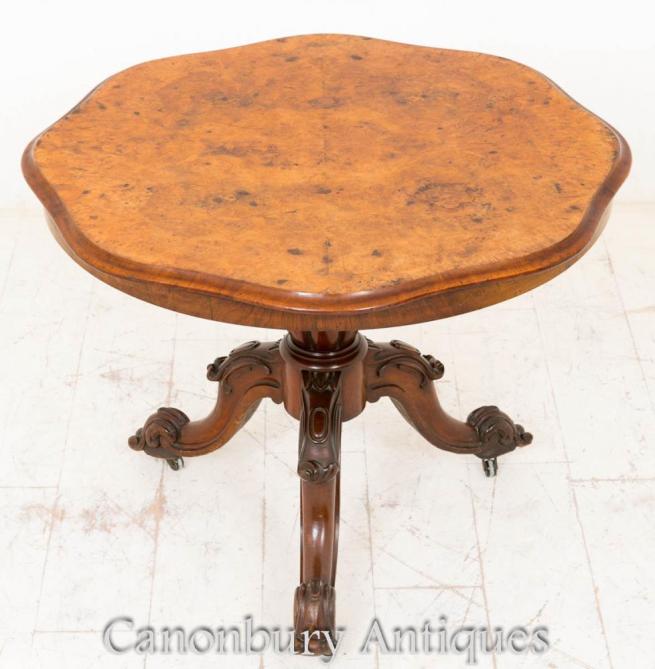 Burr Walnut Victorian Centre Table Dining 1860