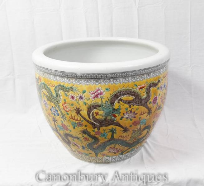 Chinese Ming Porcelain Dragon Planter Bowl Urn China