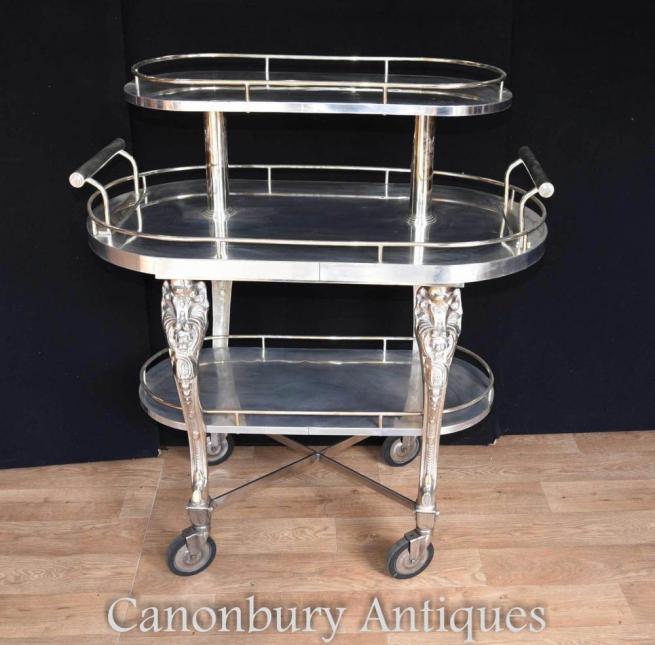 English Sheffield Silver Plate Food Trolley Server Shelf Unit