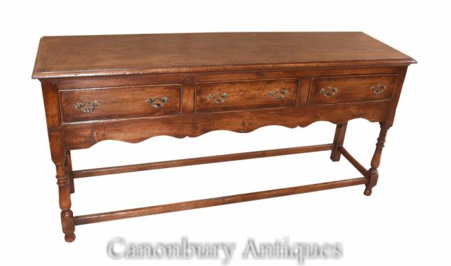 Farmhouse Oak Three Drawer Dresser Base Sideboard Server