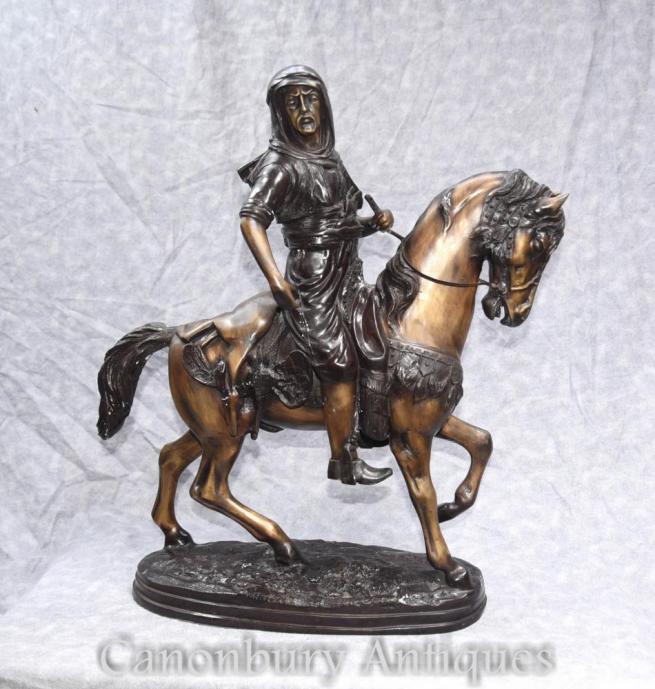 French Bronze Arab on Horseback Orientalist Statue By Barye