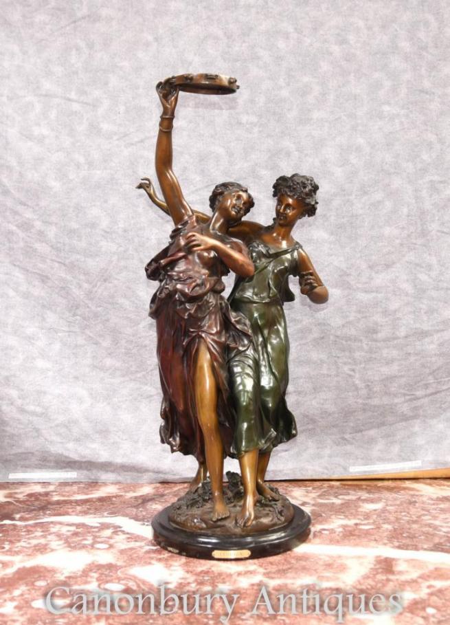 French Bronze Female Bacchus Dancer Figurines by Clodion