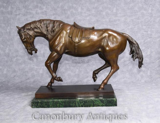 French Bronze Statue Signed Barye Horses Pony Casting