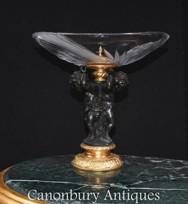 French Empire Bronze Cherub Crystal Glass Dish Tureen