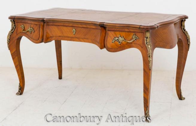 French Empire Walnut Bureau Plat Desk Writing Table 1860