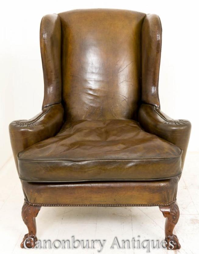 Georgian Wingback Leather Arm Chair Wing Chairs
