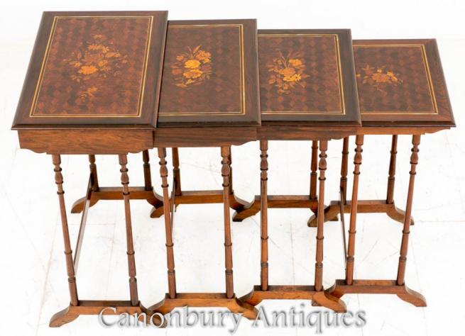 Important French Nest of Tables Parquetry Inlay Rosewood 1870