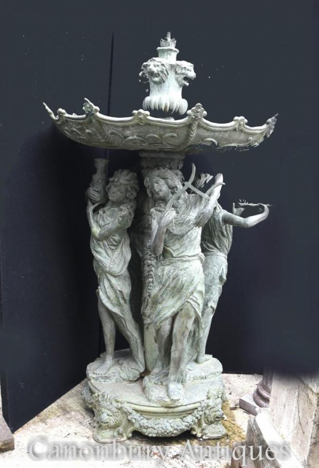 Italian Bronze Four Seasons Tiered Fountain Architectural Classical Maidens