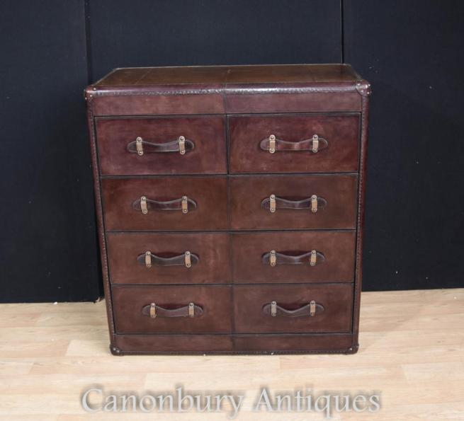 Leather Campaign Chest Drawers Colonial Furniture Commode