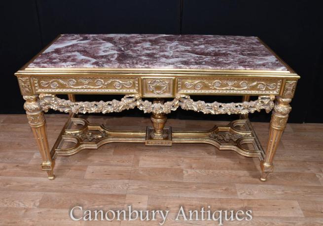 Louis XVI Gilt Console Table Marble Topped Hall Tables