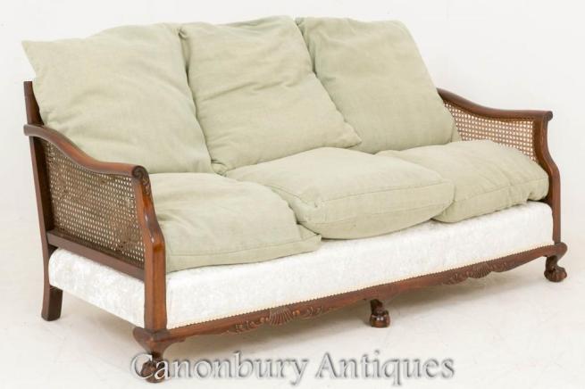 Mahogany Chippendale Caned Settee Sofa 1900