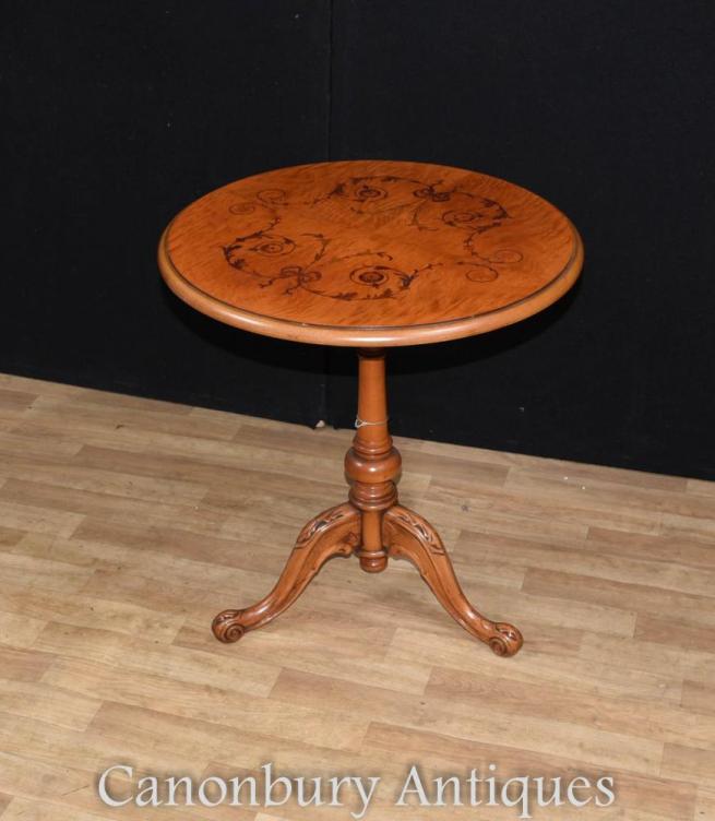 Mahogany Victorian Side Table Marquetry Inlay