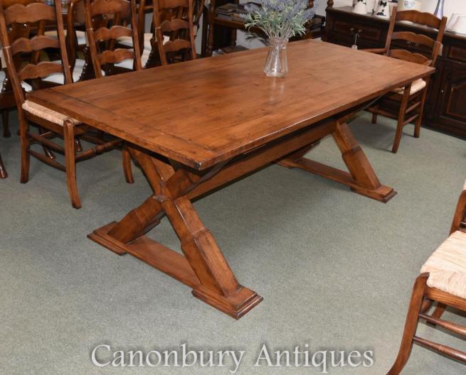 Oak Trestle Table Kitchen Dining Farmhouse Furniture