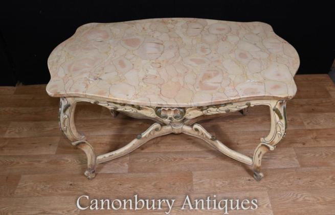 Painted Louis XV Coffee Table Marble Top