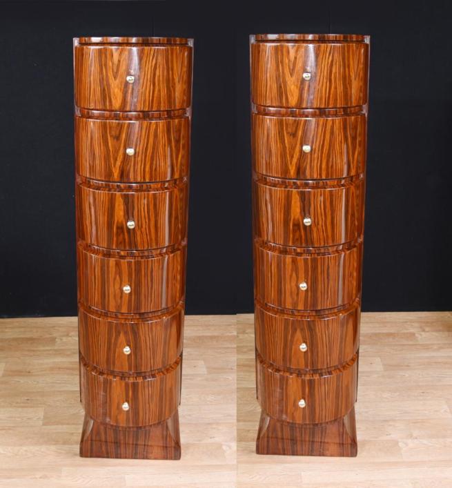 Pair Art Deco Tall Boy Chests of Drawers