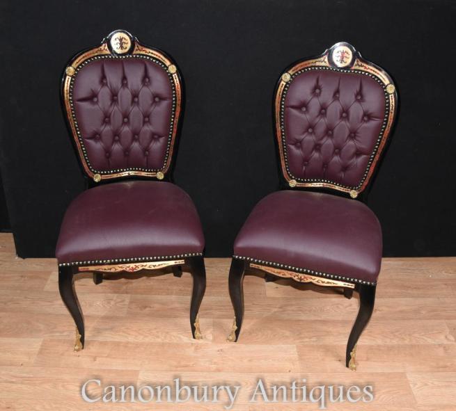 Pair Boulle Inlay Accent Side Chairs Louis XVI Furniture