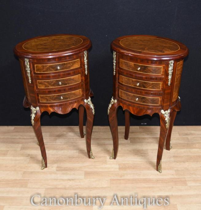 Pair French Empire Bedside Cabinets Oval Nightstands