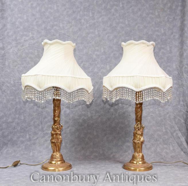 Pair French Empire Gilt Table Lamps Lights