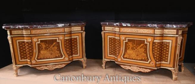 Pair French Empire Ornate Commodes Chests of Drawers