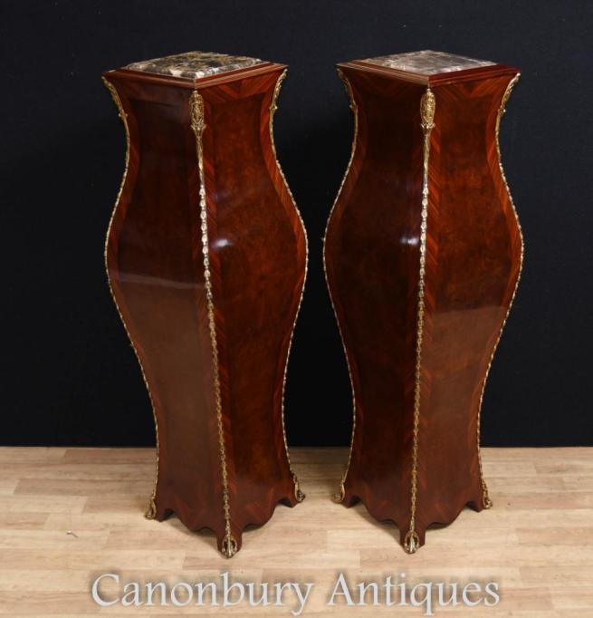 Pair French Empire Pedestal Stand Tables