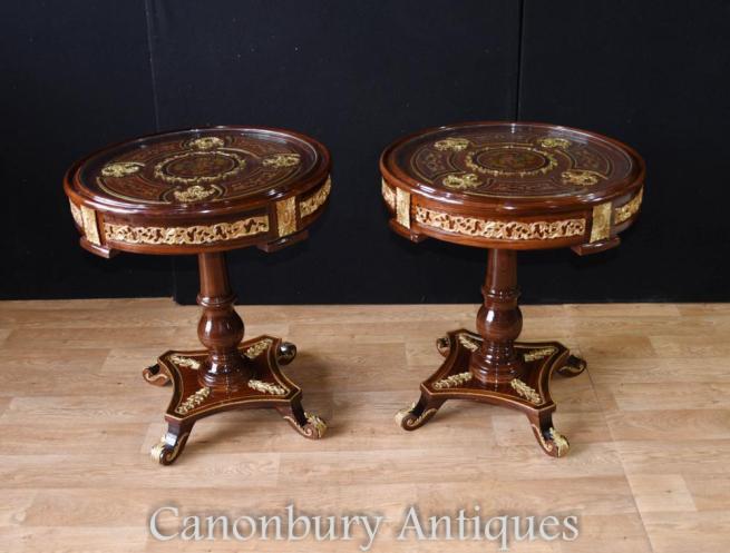 Pair French Empire Tables in Gilt and Mahogany Side Table