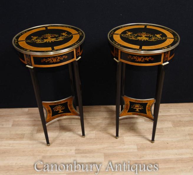Pair French Lacquer Side Tables Empire Cocktail