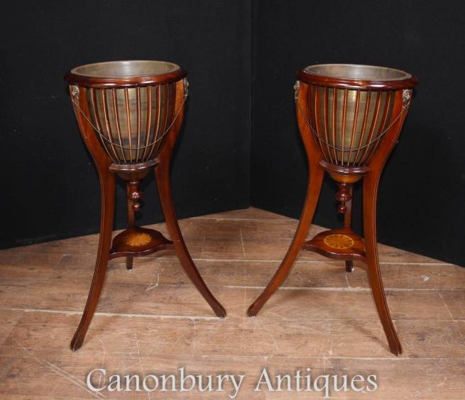 Pair Georgian Urns on Stands Jardinieres Mahogany Planters