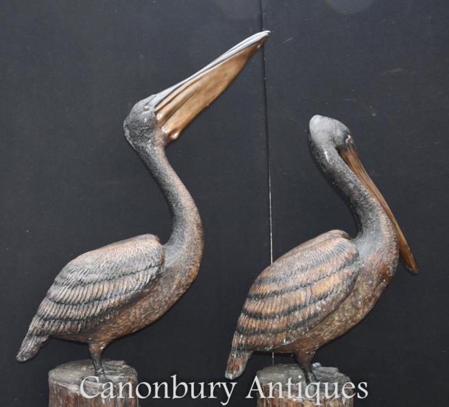 Pair Giant Bronze Pacific Pelican Birds Architectural Bronze