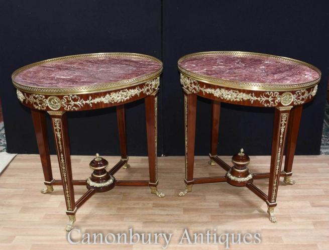 Pair Large Oval French Empire Side Occasional Tables