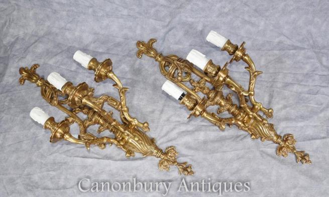 Pair Louis XVI Gilded Sconces Gilt Wall Lights Appliques