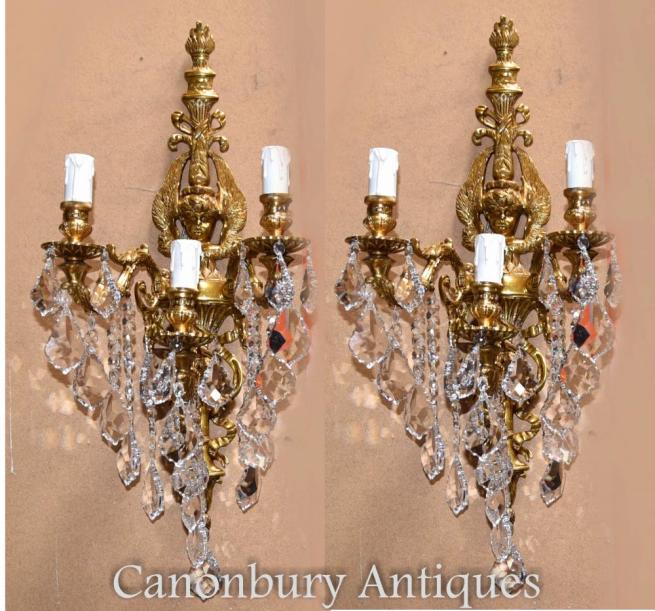 Pair Louis XVI Gilt Wall Sconces Lights Ormolu Appliques