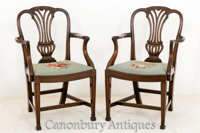 Pair Mahogany Hepplewhite Arm Chair Carverss