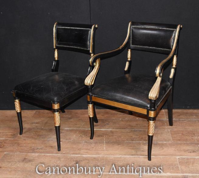 Pair Regency Lacquer Chairs Arm Chair Seat