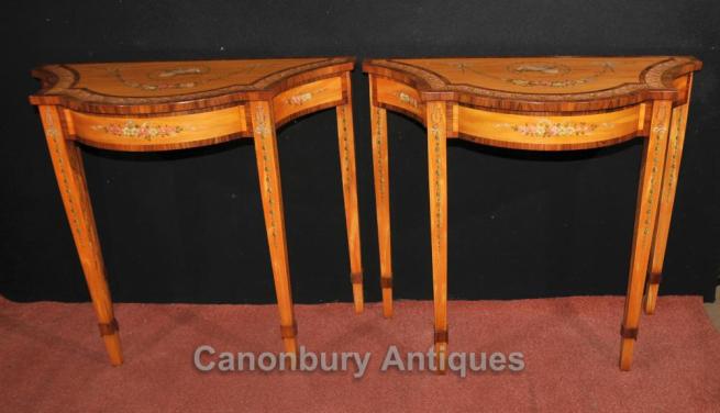 Pair Regency Painted Console Tables Satinwood Rosewood Interiors