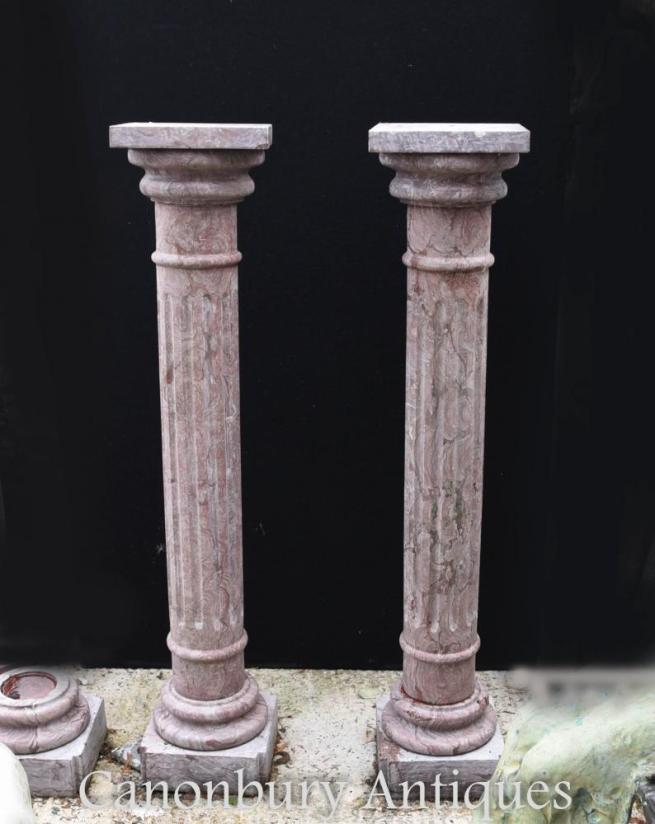 Pair Tall French Empire Marble Pedestal Stands Columns