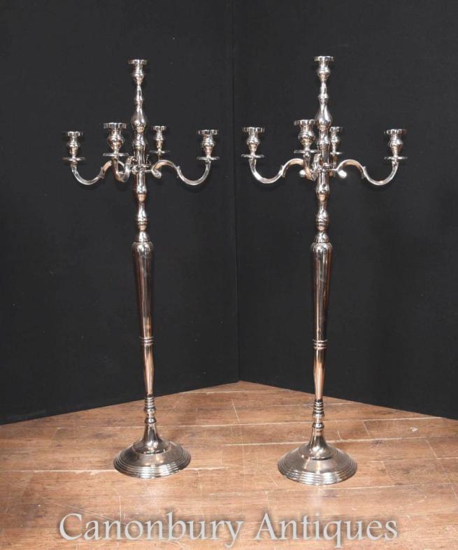 Pair Tall Victorian Silver Plate Candelabras Candles