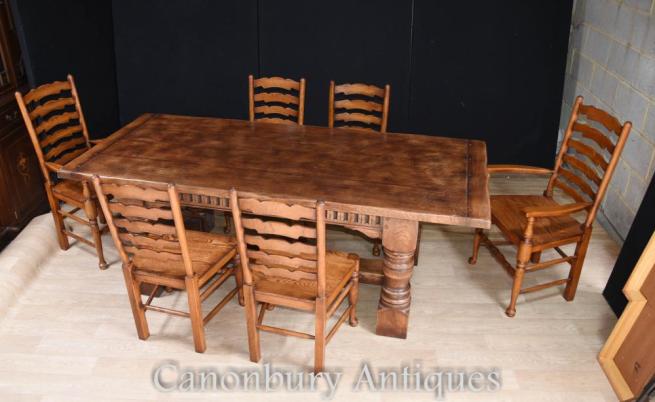 Refectory Table Ladderback Chairs Dining Suite - Farmhouse Kitchen Set