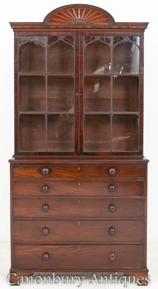 Regency Secretaire Bookcase Mahogany Cabinet Desk