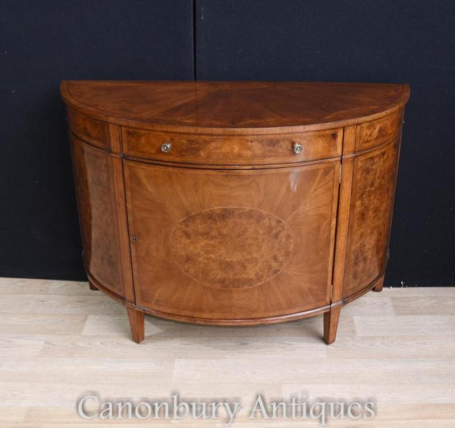 Regency Walnut Cabinet Sideboard Demi Lune Form