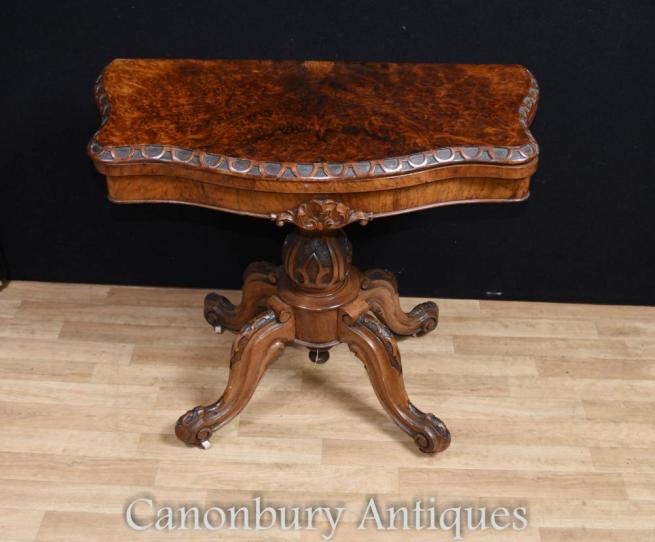 Regency Walnut Card Side Table Scalloped Edge