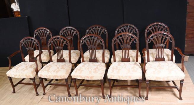 Set 10 Mahogany Hepplewhite Dining Chairs Arm Chair