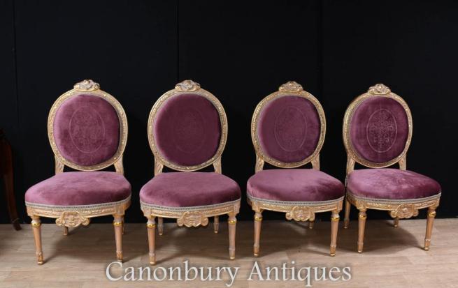 Set 4 French Empire Gilt Dining Chairs