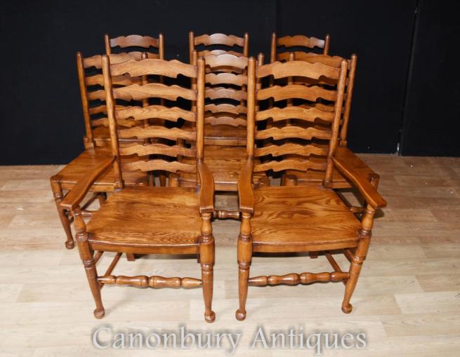 Set 8 Ladderback Oak Kitchen Dining Chairs