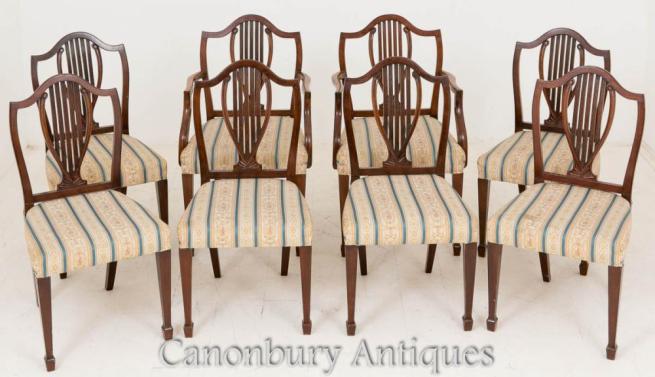 Set 8 Mahogany Hepplewhite Dining Chairs