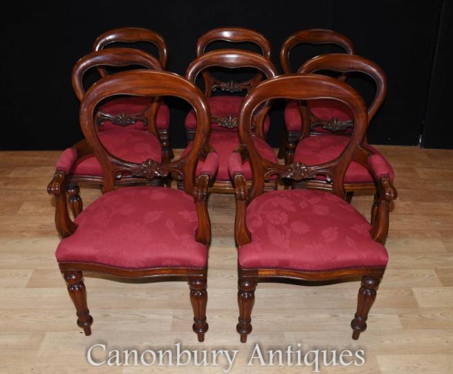 Set 8 Mahogany Victorian Balloon Back Dining Chairs