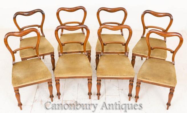 Set 8 Victorian Dining Chairs Balloon Back Rosewoood 1850