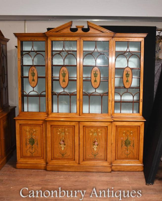 Sheraton Painted Breakfront Bookcase in Satinwood