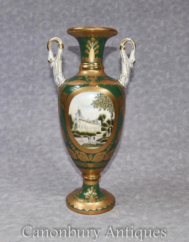 Single German Dresden Porcelain Swan Vase Urn