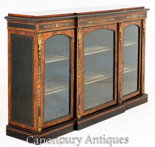 Victorian Breakfront Dsisplay Cabinet Burr Walnut 1860
